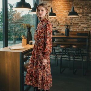 NWT Zibi London Electric Garden Dress Floral Mock Neck Midi Romantic Academia 10